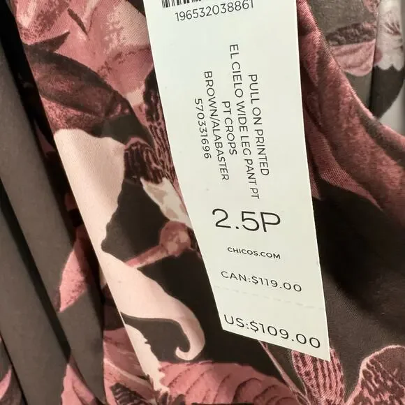 NEW NWT Chicos Sz Large/XL US 14P 2.5P Petite Wide Leg Pants Pink tROPICAL - Picture 6 of 8